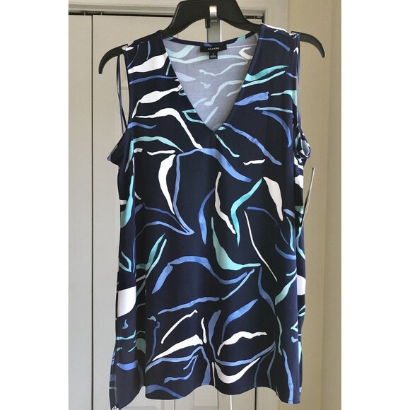 ALFANI BLOUSES TOP TUNIC SIZE SMALL SLEEVELES V-NECK BLUE PRINTED - Picture 3 of 13